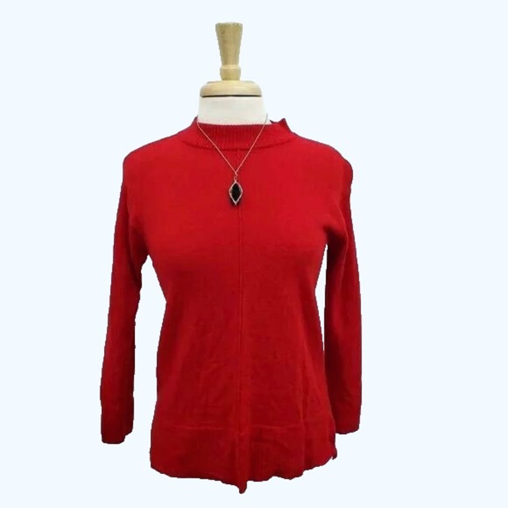 Talbots Womens MP Red Wool Mock Neck Pullover Sweater Long Sleeve High-Low Hem